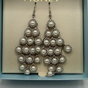 NWT Monet Silvertone Pearl 3" Drop Earrings